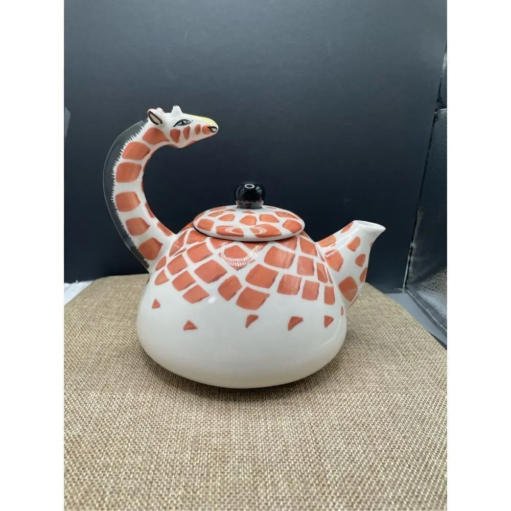 Vintage Pier 1 Imports Giraffe Teapot| 16 oz Hand Painted Unused